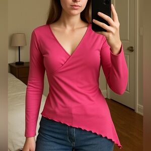 Y2K Pink Asymmetrical Slinky Top Lettuce Trim Bratz 2000s Coquette It Girl Small